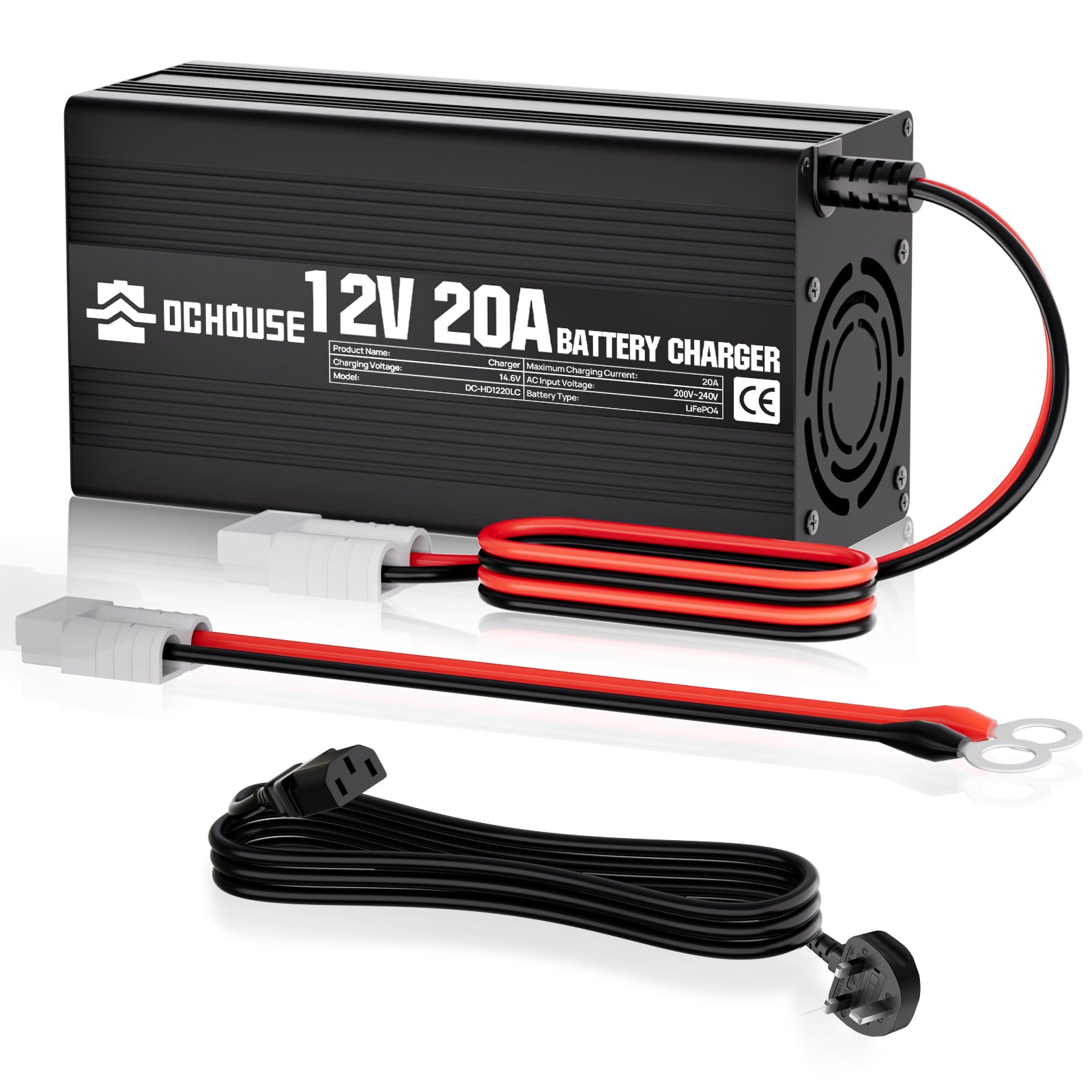 12V 20A AC-to-DC LiFePO4 Portable Battery Charger