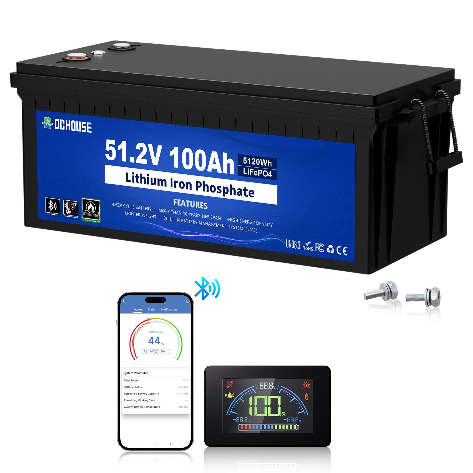 48V 100Ah LiFePO4 Bluetooth, Low Temp Protection Deep Cycle Battery( 3 Years Warranty)
