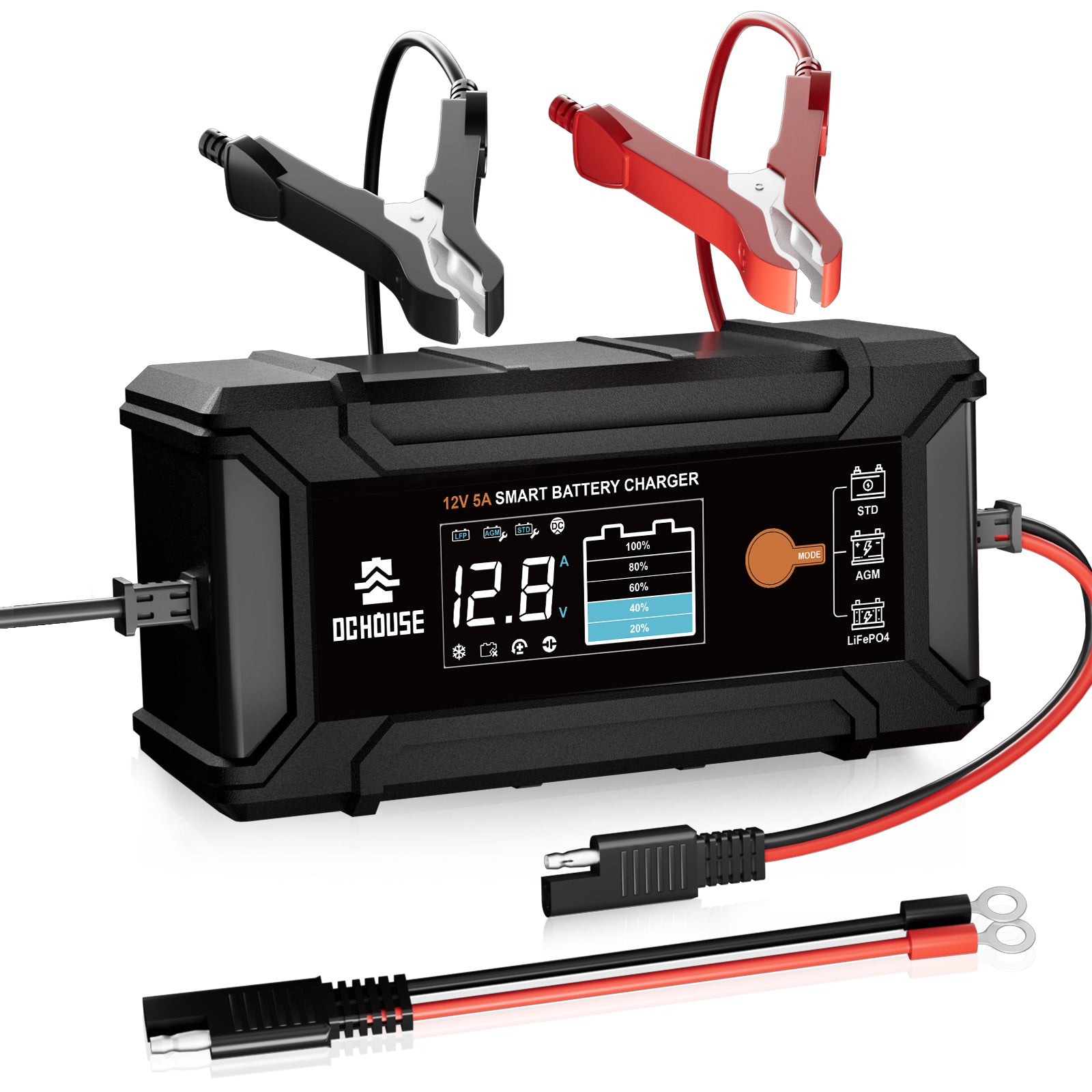 12V 5A Battery Charger Smart Lithium Battery Charger for LiFePO4 & Lead Acid