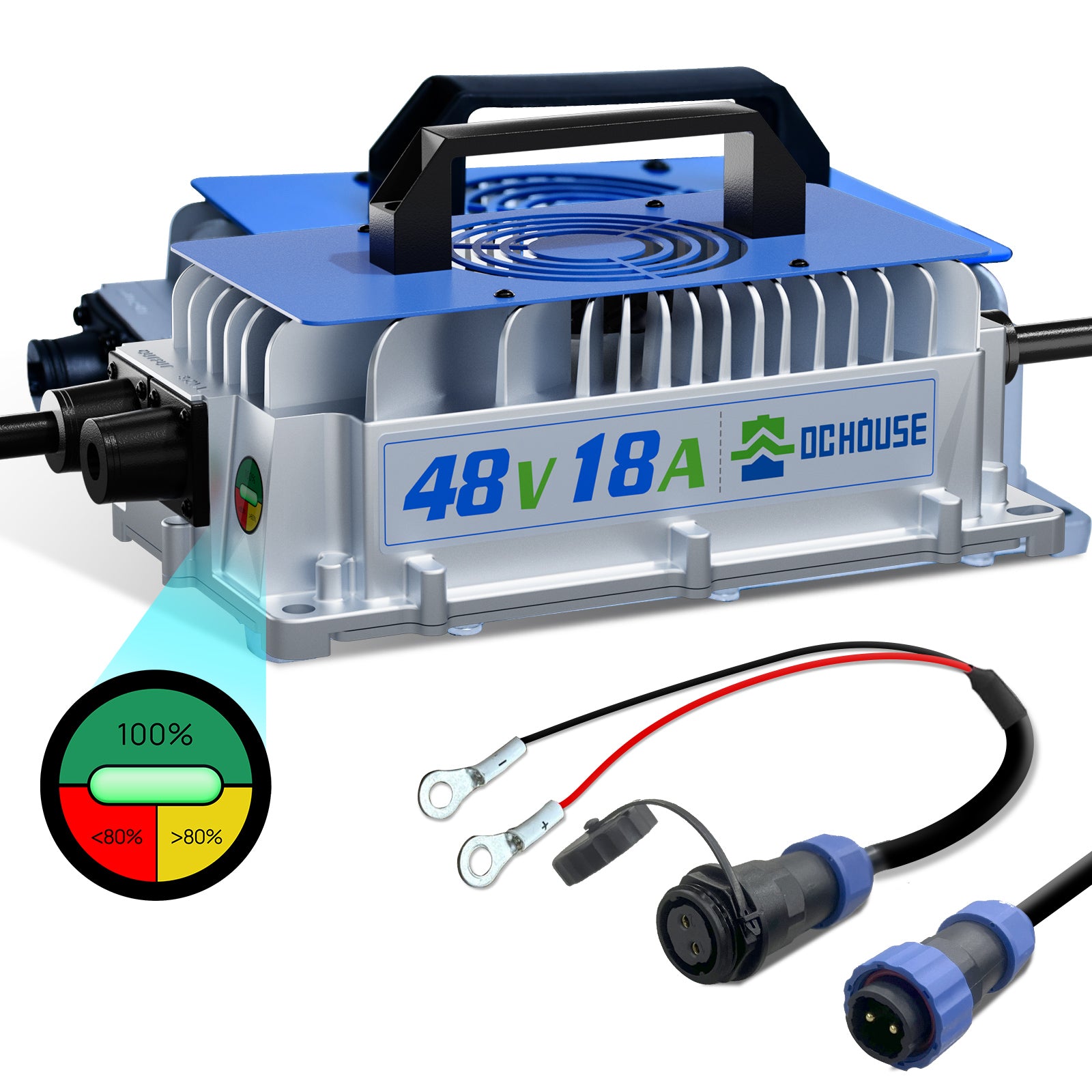 48V 18A AC-to-DC LiFePO4 Portable Battery Charger