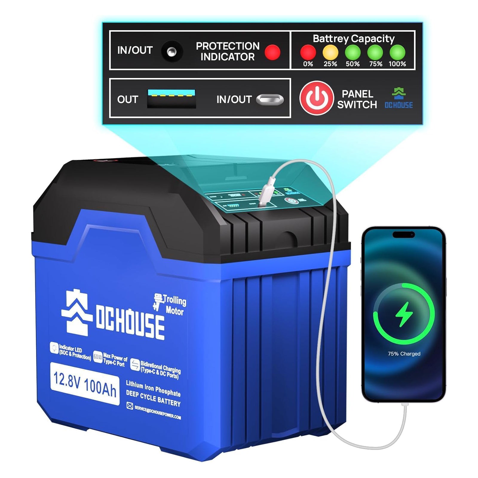 12V 100Ah 2.0 Portable Deep Cycle LiFePO4 Lithium Battery (Needs to be charged regularly)