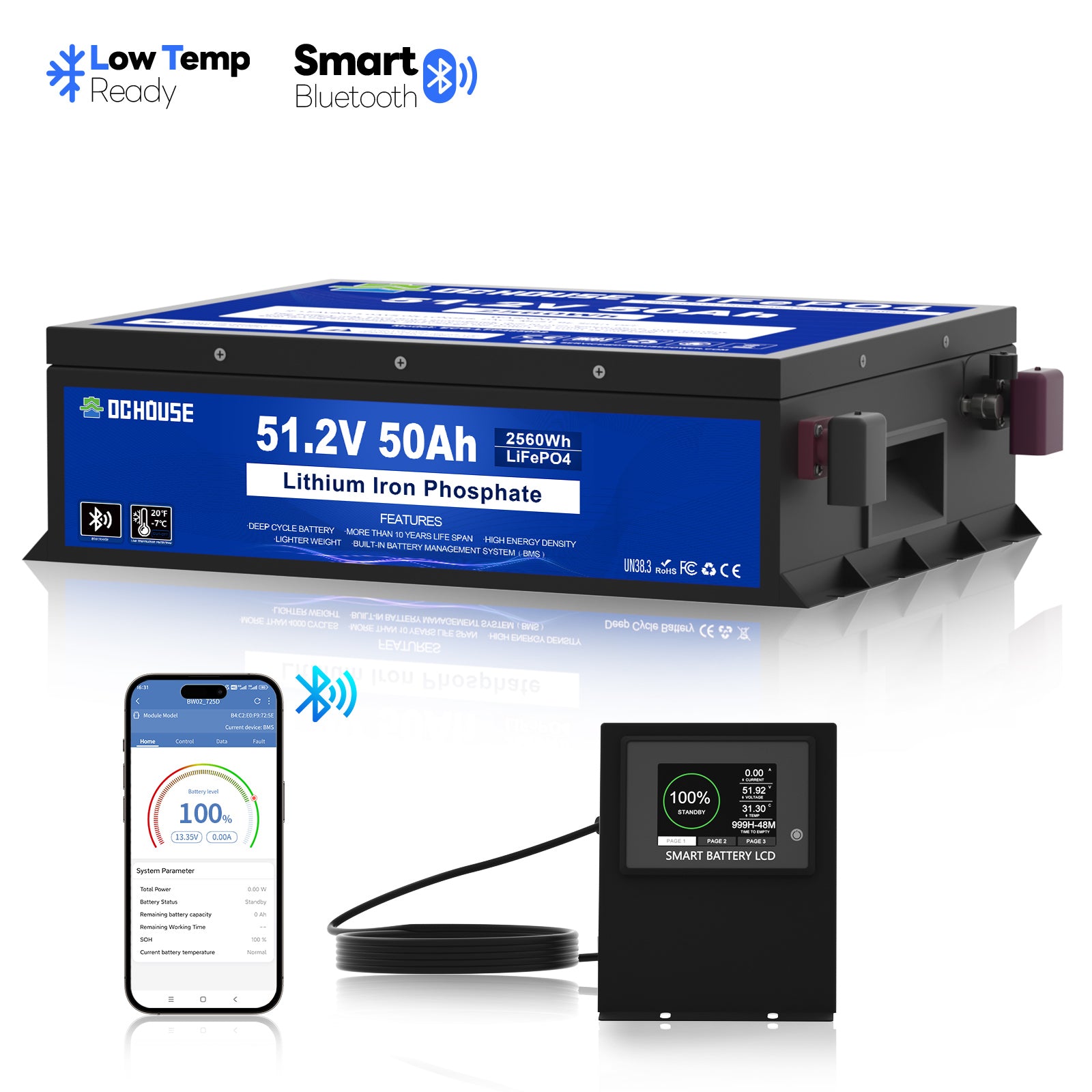 48V 50Ah LiFePO4 Bluetooth & Low Temp Protection Battery