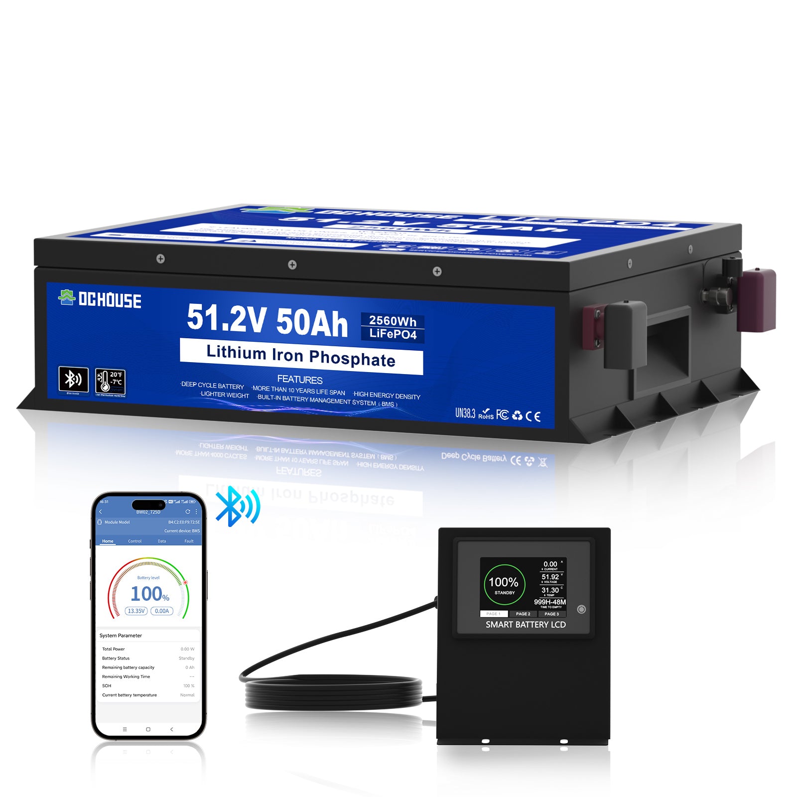 48V 50Ah LiFePO4 Bluetooth & Low Temp Protection Battery