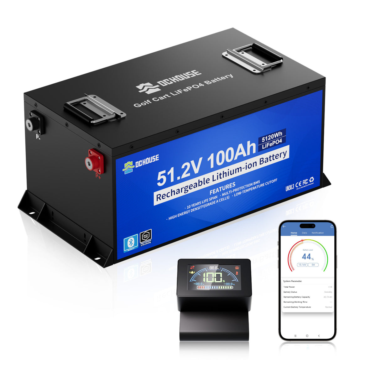 48V 100Ah LiFePO4 Bluetooth, DC HOUSE Dependable 48V 100Ah LiFePO4 Metal Case Deep-cycle  Battery - for Golf Carts (No Charger)