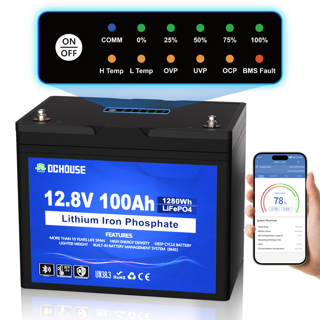 12V 100Ah Bluetooth SOC Indicators & Low Temp Protection