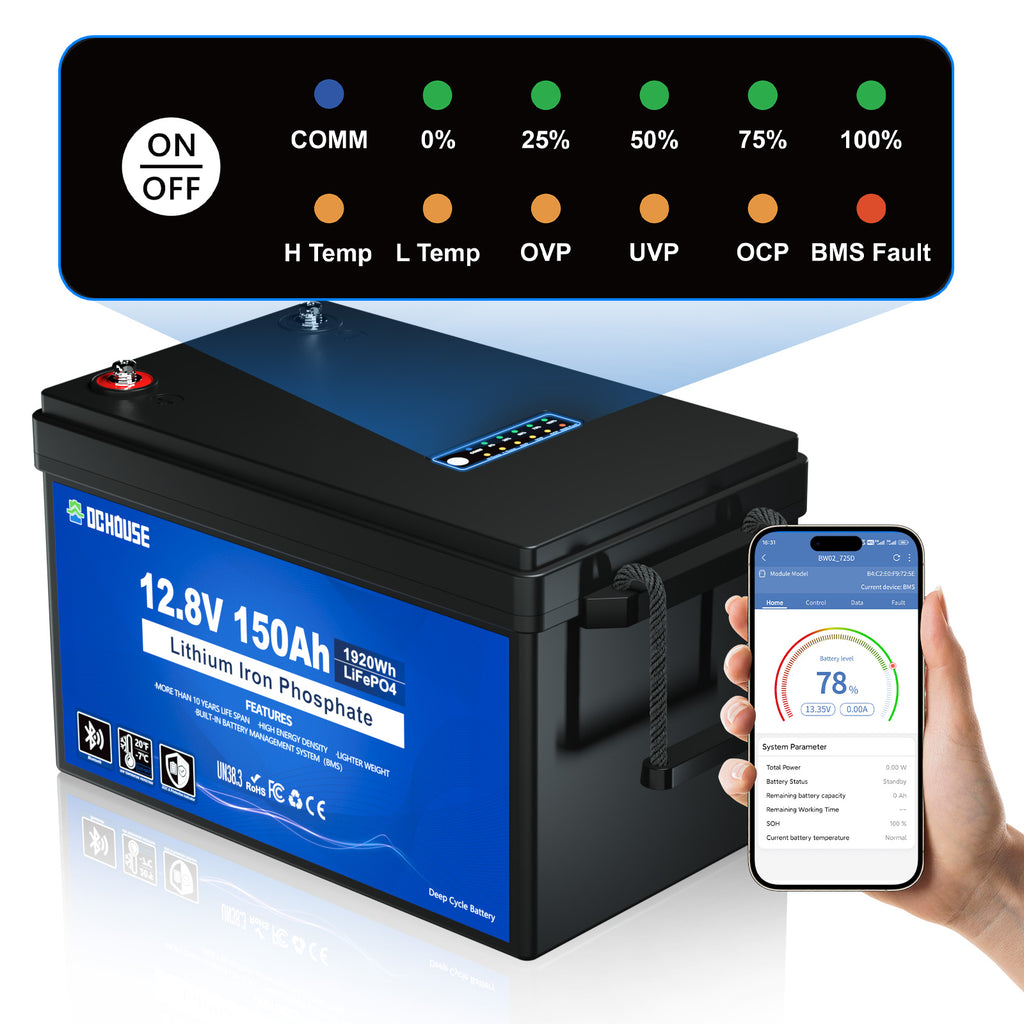 12V 150Ah Bluetooth SOC Indicators & Low Temp Protection