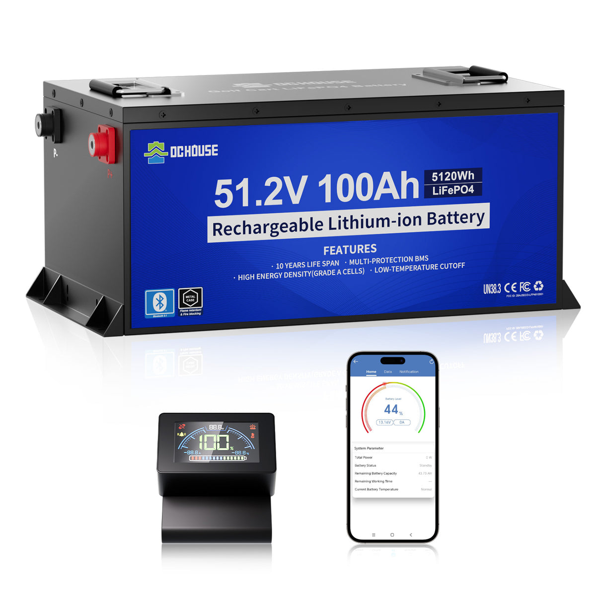 48V 100Ah LiFePO4 Bluetooth, DC HOUSE Dependable 48V 100Ah LiFePO4 Metal Case Deep-cycle  Battery - for Golf Carts (No Charger)
