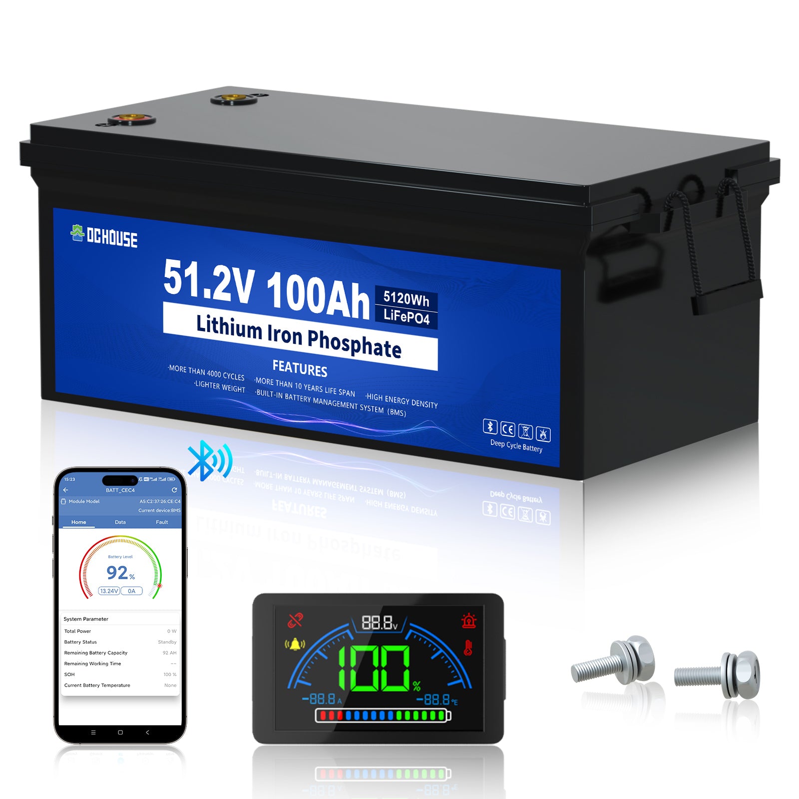 48V 100Ah LiFePO4 Bluetooth Deep Cycle Battery（ 3 Years Warranty）