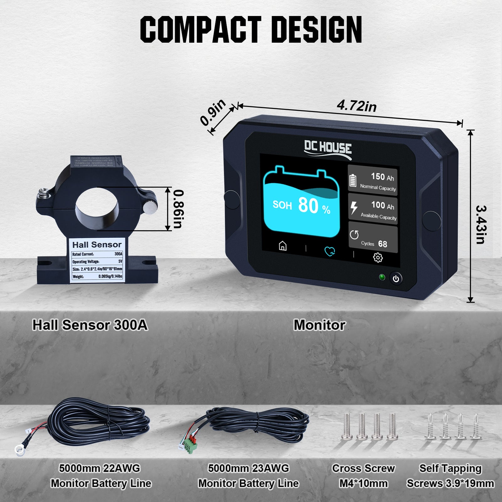 Battery Monitor ECO-WORTHY 300A With Hall Sensor, 9-80V For Li-ion - Foto 4